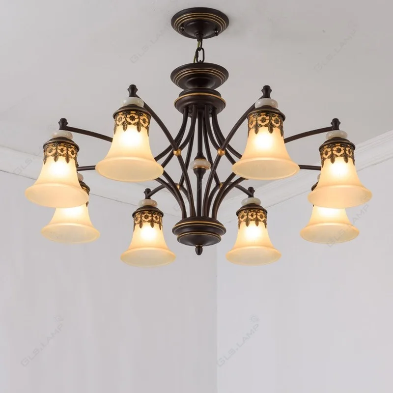 Винтажная потолочная лампа черный железный стеклянный абажур подвесная люстра