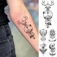 temporary tattoo sticker reindeer lotus linear geometry garland branch small black tatoo wrist hand men women glitter tatto kids