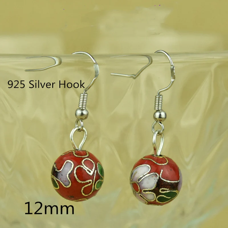 

Разноцветные полированные эмалированные филигранные серьги-подвески 12 мм из бисера 925 Серебряный ушной крючок Перегородчатые серьги-подве...