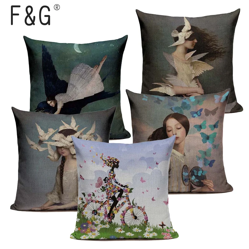 Городская одежда с изображением птицы для девочек цветочным рисунком подушка
