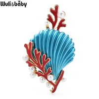 wulibaby enamel shell brooches wome unisex 2 color sea animal design office party brooch pins gifts