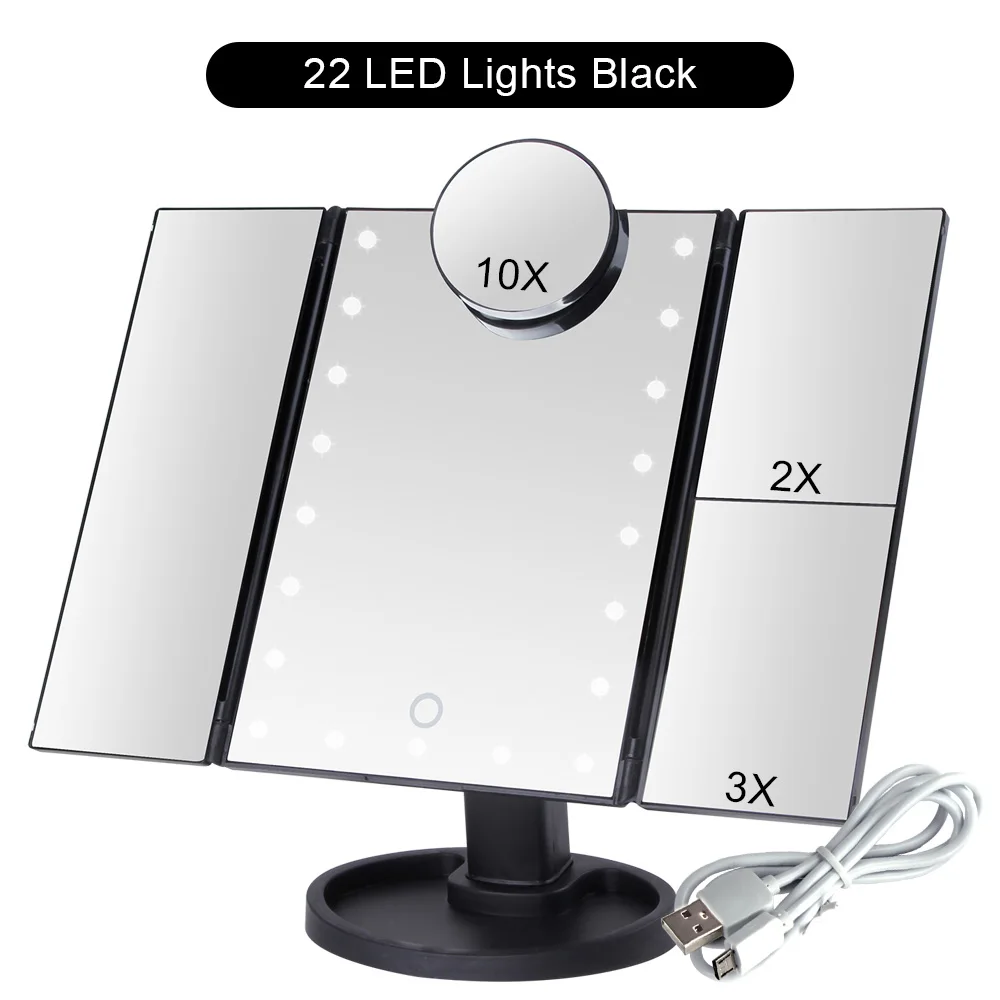 BK 22 Lights Set C 22 светодиодный регулируемый зеркало для макияжа с лампой с 1X/2X/3X/10X увеличительное стекло компактная Гибкая Косметика туалетное зеркало карманные зеркальца - Цвет: BK 22 Lights Set C