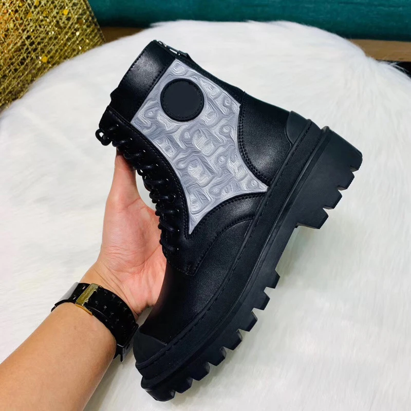 

2021 Ladies Designer Boots Genuine Leather Platform Shoes Ladies Fashion Ankle Boots Lace-up Shoes Square Heels Botas Mujer