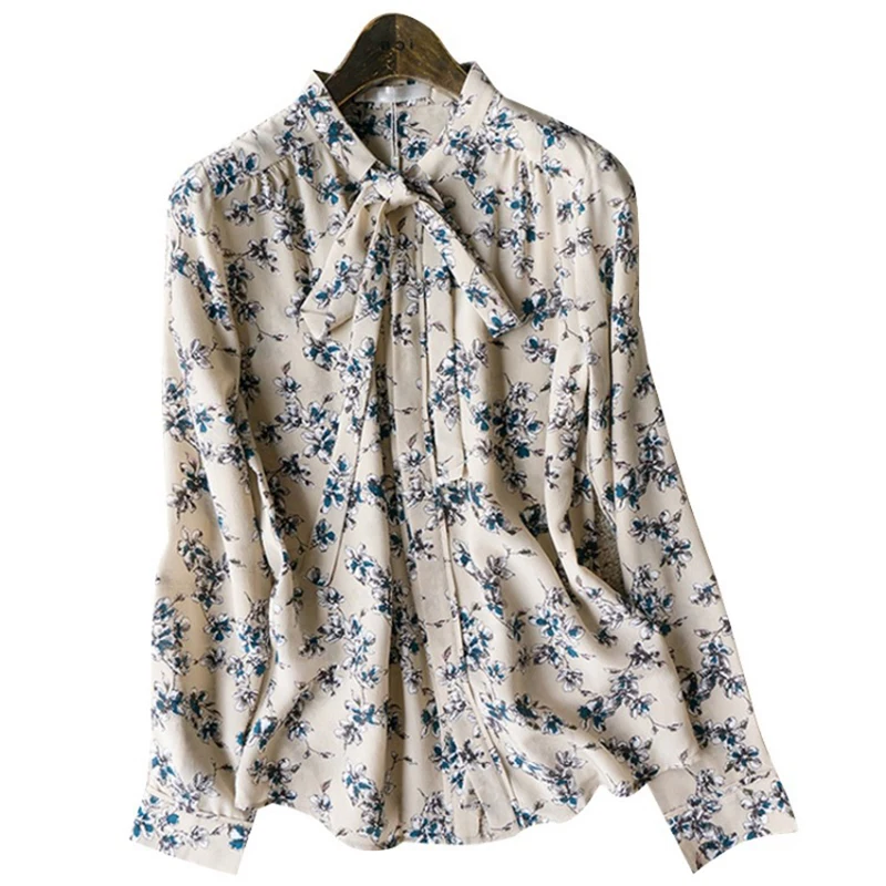 

Korean Long Sleeve Women Shirts Sexy V-Neck Single Breasted Design 2021 New Spring Fashion Floral Print Chiffon Ladies Blouse