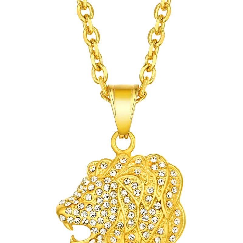 Подвеска в стиле хип-хоп мозаичный Циркон с головой льва модная цепочка ожерелье