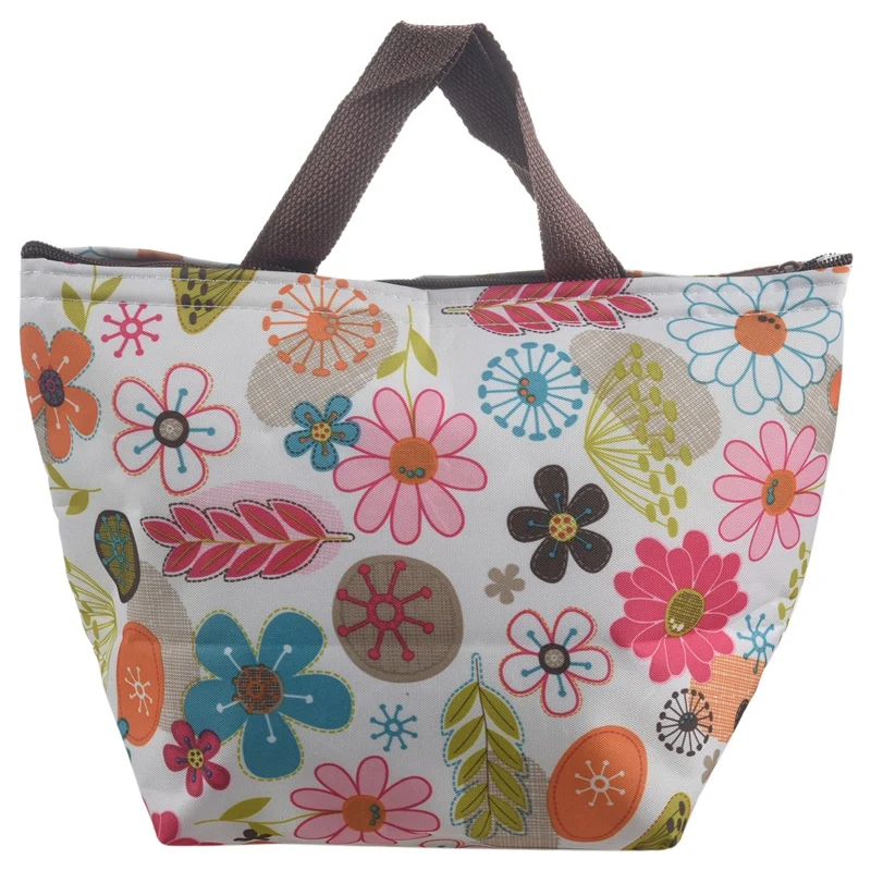 

Lunch Box Bag Tote Insulated Cooler Carry Bag for Travel Picnic - Floral Pattern