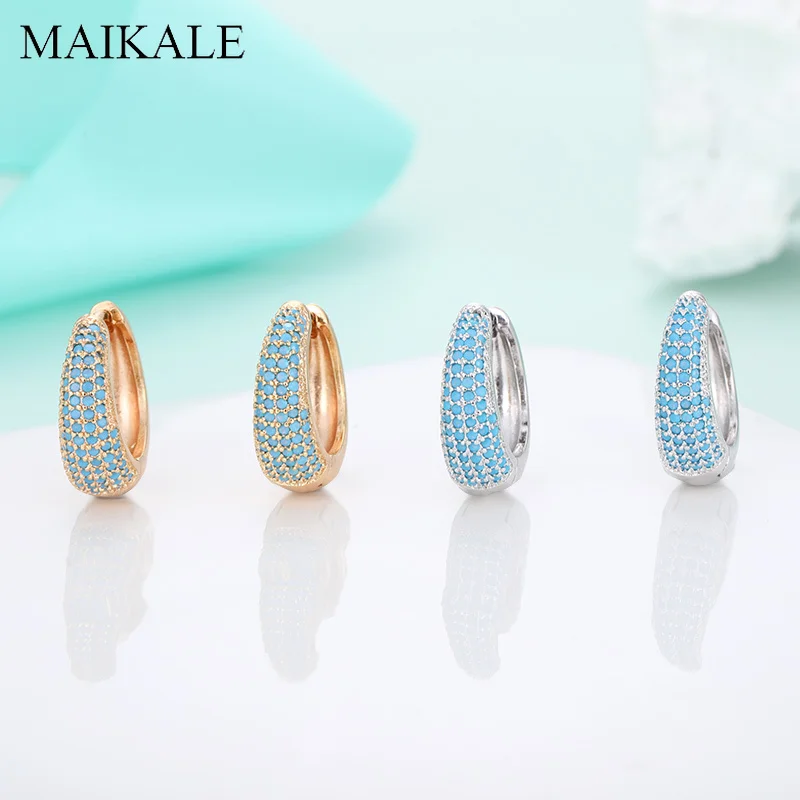 Женские круглые серьги-кольца MAIKALE, маленькие серьги золотистого/серебристого цвета с фианитом, роскошные ювелирные изделия с драгоценными камнями для подарка