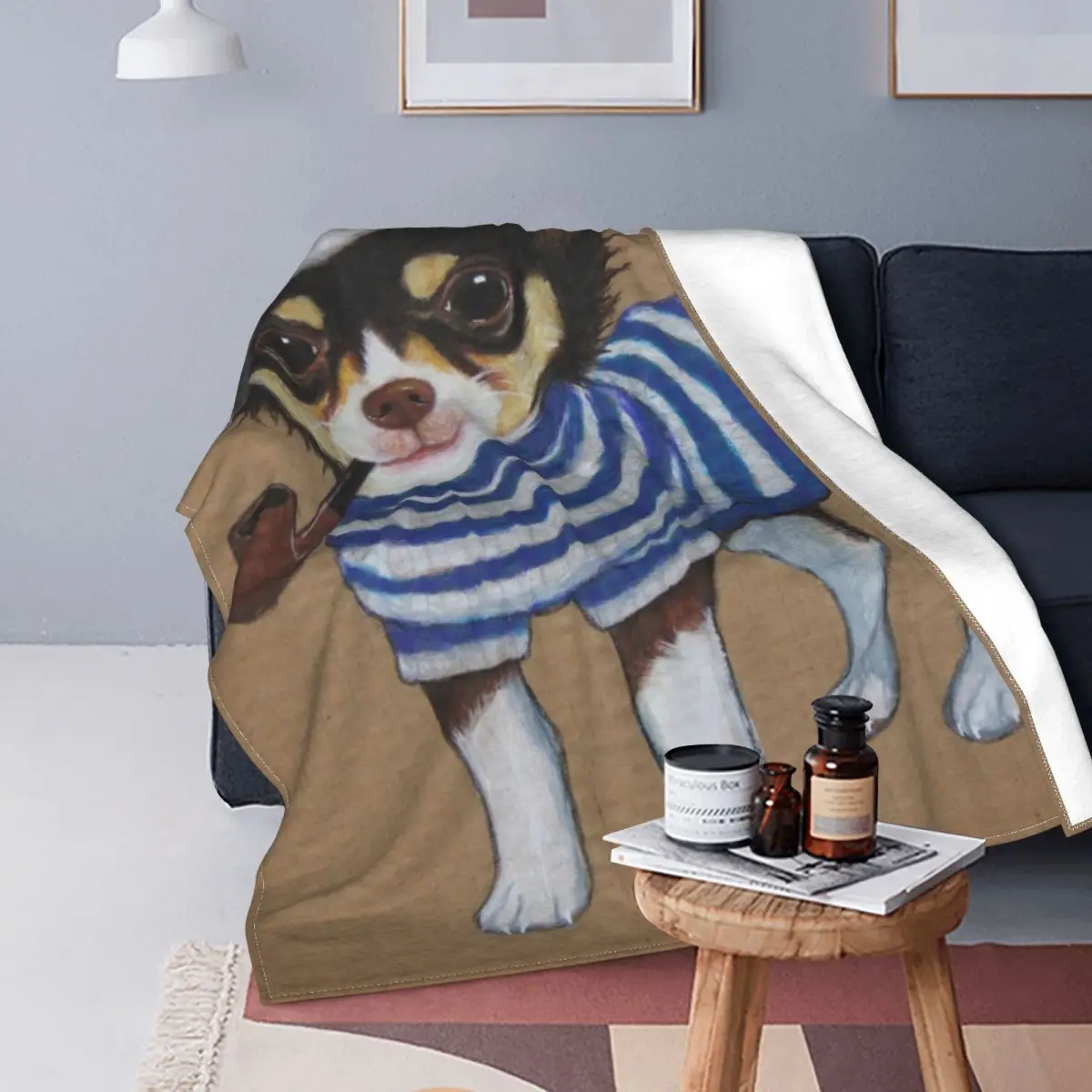 Sailor Chihuahua Blanket Pet Kawaii For Photo Shoot Super Soft Blanket Cheap Warm Fleece Bedspread