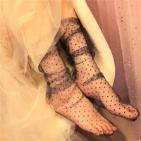 womens harajuku breathable transparent mesh small polka dots socks lady net yarn fishnet dots socks female hosiery sox