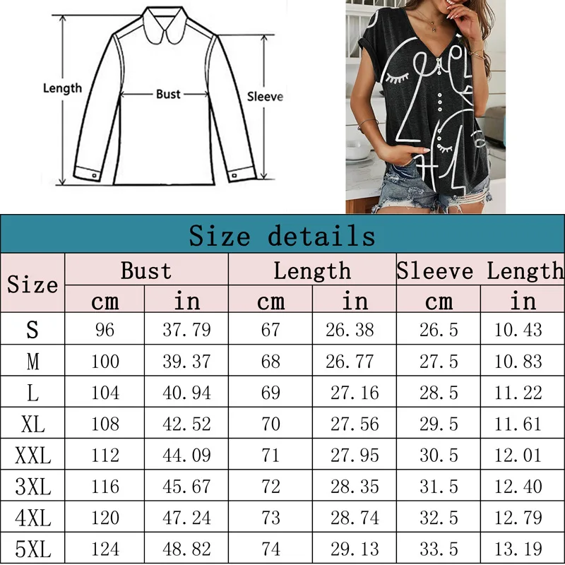 

Women T-Shirts V Neck Graphic Print Short Sleeve Casual Ladies T Shirt Button Loose Female Clothing Summer Fashion Mujer Tops