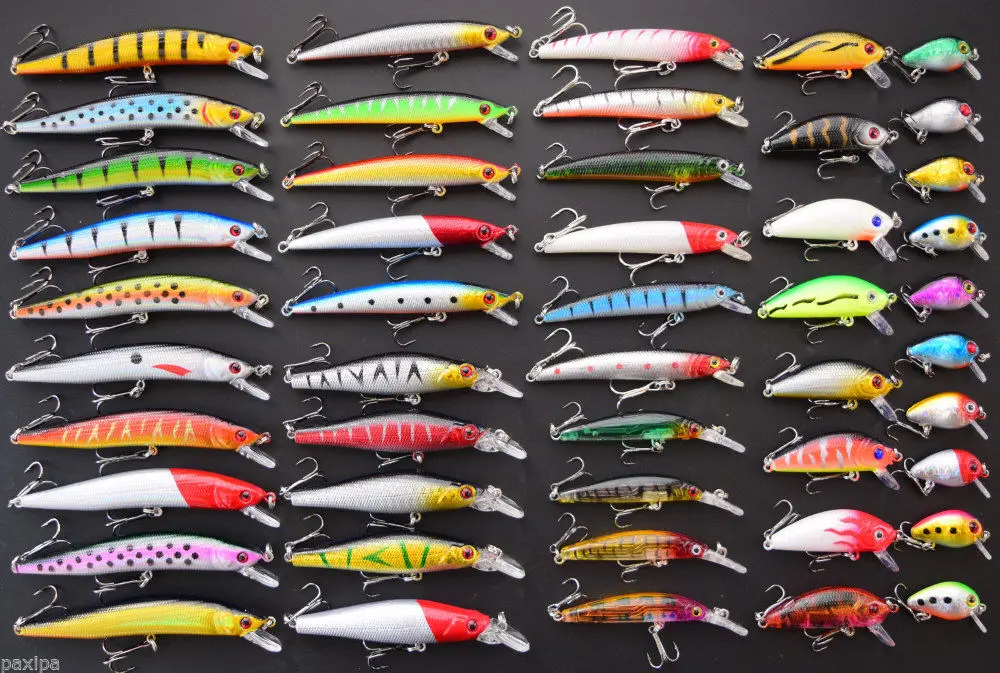 

48PCS Mixed Models Fishing Lures Multicolours Minnow Lure Crankbaits Tackle Set