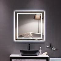 bathroom mirror with led light glass mirror square touch led anti fog easy to install tricolor dimming lights 3232us w