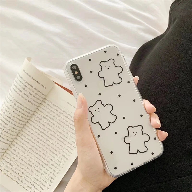Cute wave point Super Fire Candy Color Bear phone case For iphone 11 Pro XS MAX XR 6s 7 8 Plus Simple Clear TPU Back Cover | Мобильные