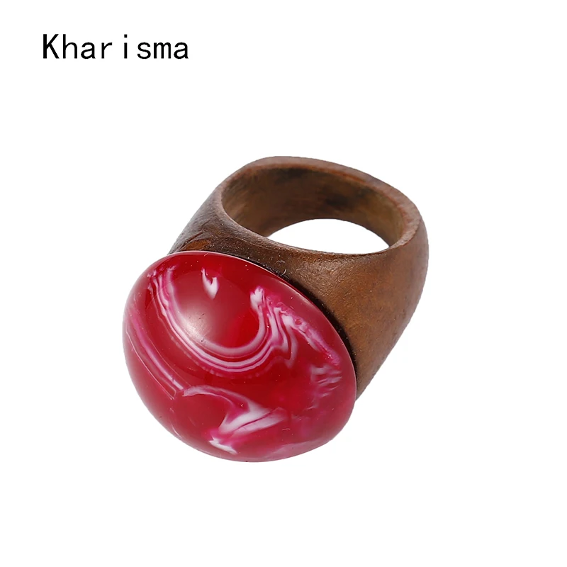 Модные свадебные кольца из коричневого дерева с красным круглым натуральным