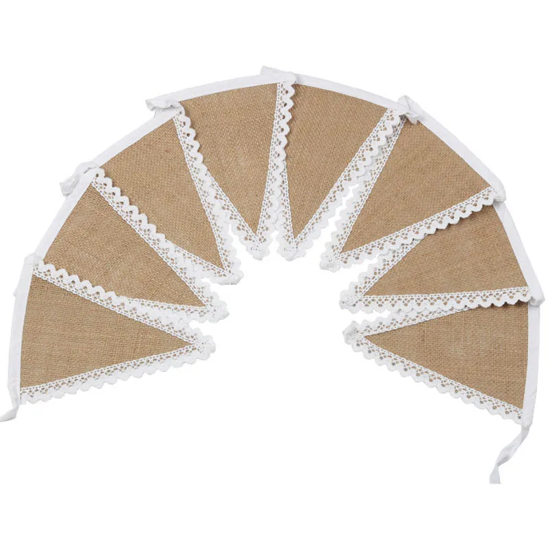 

1Bag Home Decoration 8Pcs Creative Lace Raw Wedding Church Xmas Decor Pennant Flag Event Supplies Jute