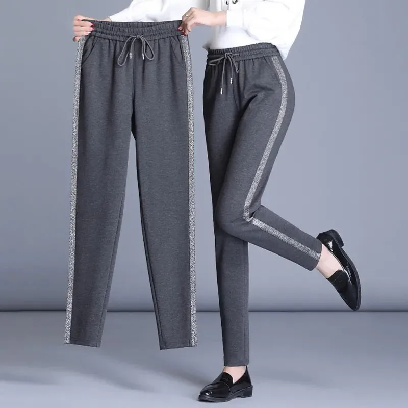 

Повседневные брюки 4xl, женские шаровары в полоску по бокам на шнуровке, модные женские мягкие повседневные Простые весенние модные брюки с эластичным поясом для отдыха