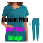 Медицинская Униформа с индивидуальным принтом для медсестер, женщин, операционная, стоматология, рабочая одежда для ухода за домашними животными, спа, комплект из двух предметов