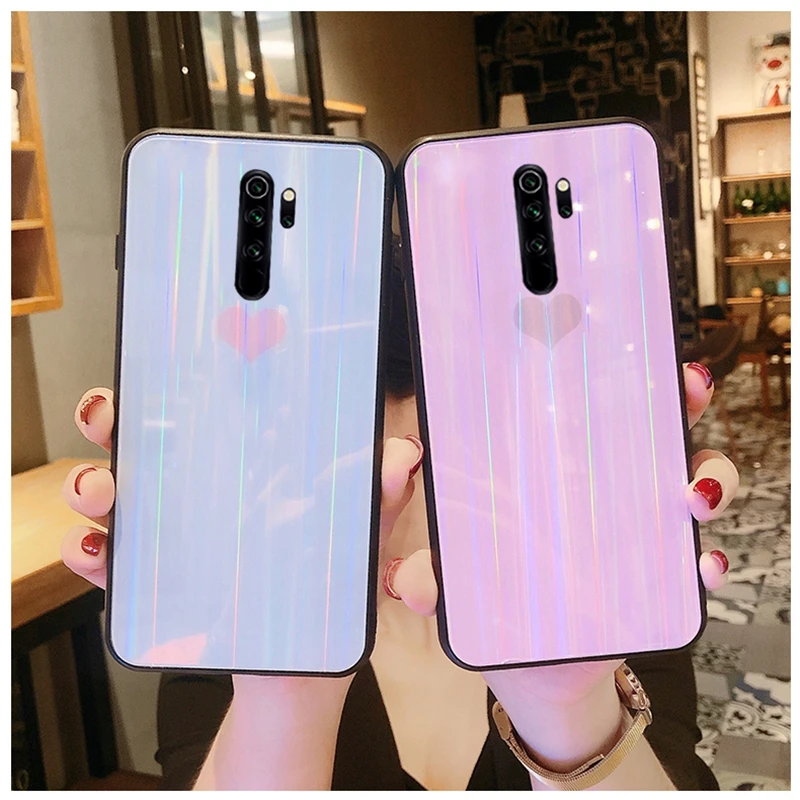 Чехол для Xiaomi Mi 9 SE 9T Lite A3 Redmi K20 K30 Note 7 8 Pro Bling Glitter Laser Sequins Gradient Tempered Glass Phone Cover.