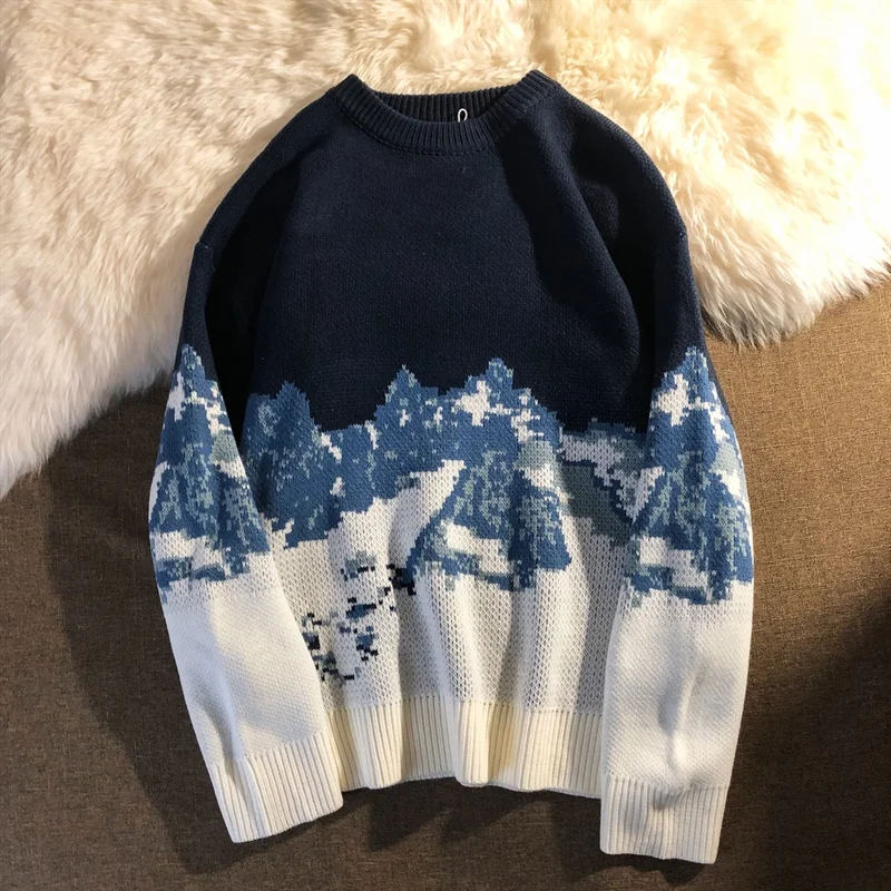 

Japanese Vintage Hit Color Sweaters Autumn Winter O Neck Knitted Harajuku Sweater Korean Chic Streetwear Jumper Femme