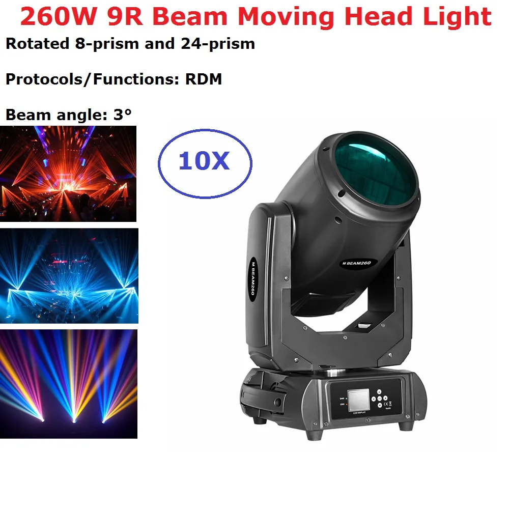 10Pcs Lights + Flight Case 260W 9R Moving Head Light Beam Spot Light DMX512 Moving Head Dj Bar Party Lightshow Stage Lighting