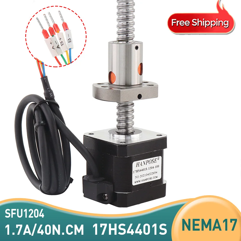 Free Shipping Nema17 Ball Screw Stepper Motor 1.7A 4-Lead 17HS4401S 42BYGH40  Motor SFU1204  L400MM 42 Motor For CNC 3D Printer