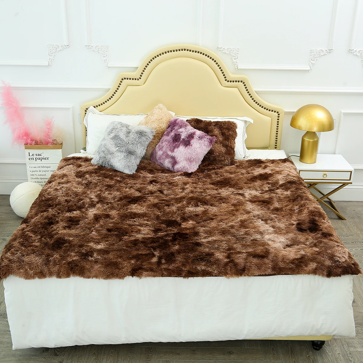 Элегантное лохматое одеяло Двухслойное супер мягкое пушистое меховое Радужное