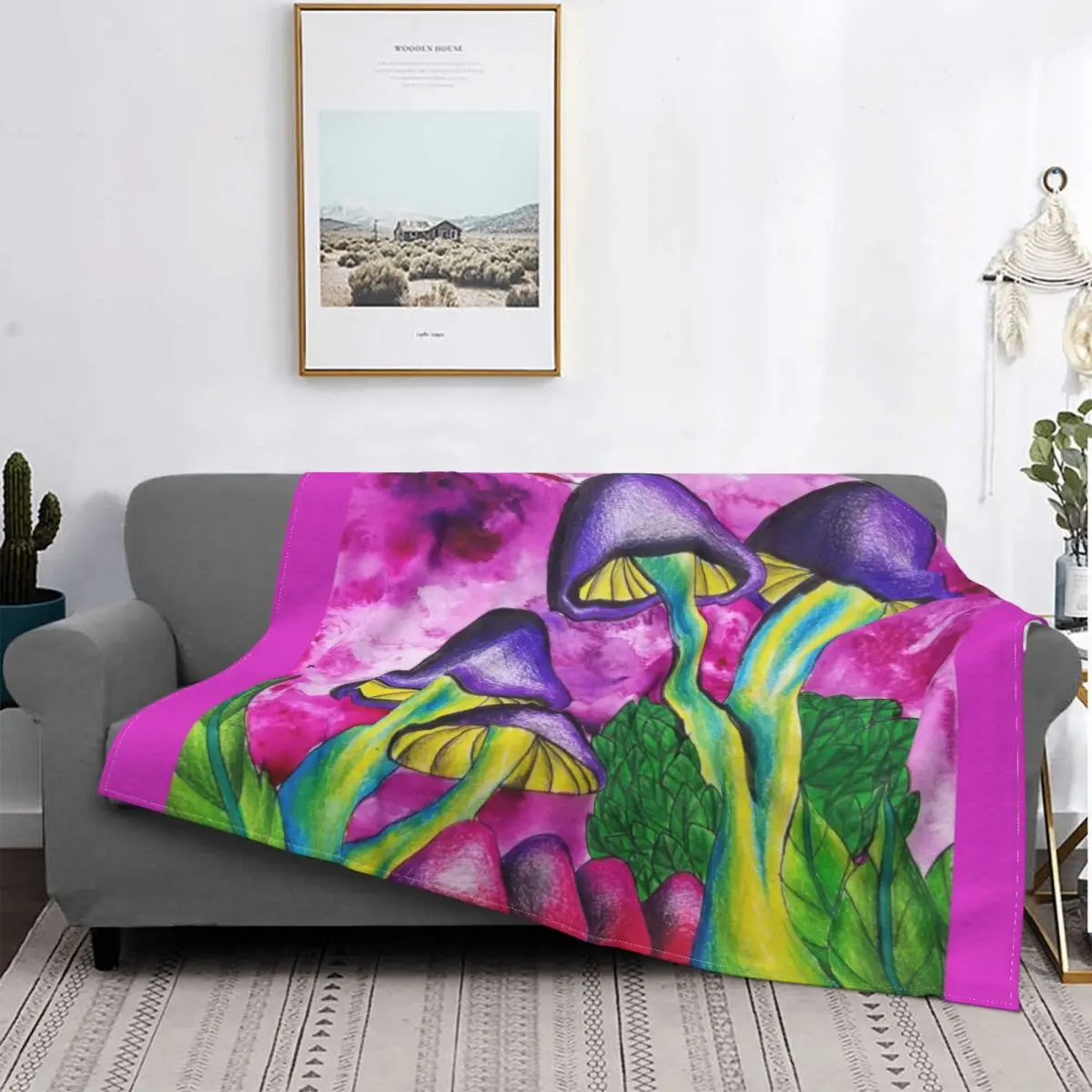 

Psychedelic Mushroom Watercolor Mixed Blankets Fleece All Season Multifunction Warm Throw Blankets for Bed Outdoor Quilt