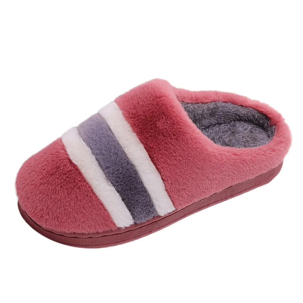 Зимние женские удобные полосатые туфли на платформе домашние тапочки для