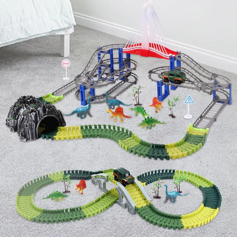 

Dinosaur Toys Race Track Set Train Track Playset Dinosaur Riding Toy Easy To Assemble 171pcs / 167pcs Flexible Track Design Birt