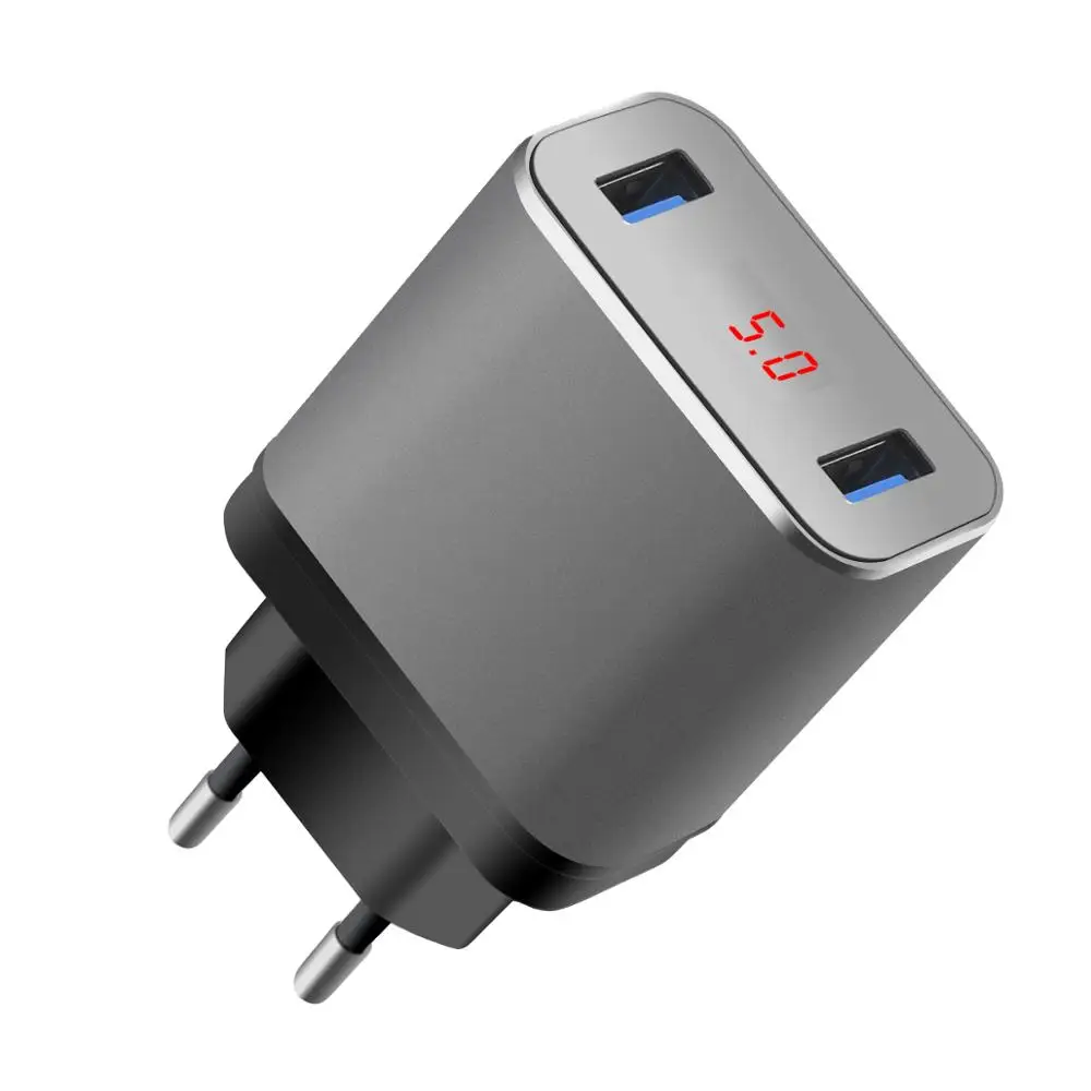 Зарядное устройство сетевое с двумя USB портами и светодиодным дисплеем 5 В 2 4 А| |
