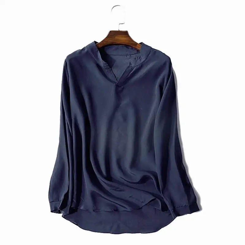 17mm 100% Silk Blouse Top Women High Quality Pure Silk Shirt Blue Summer Broken Size Limited Quantities 1