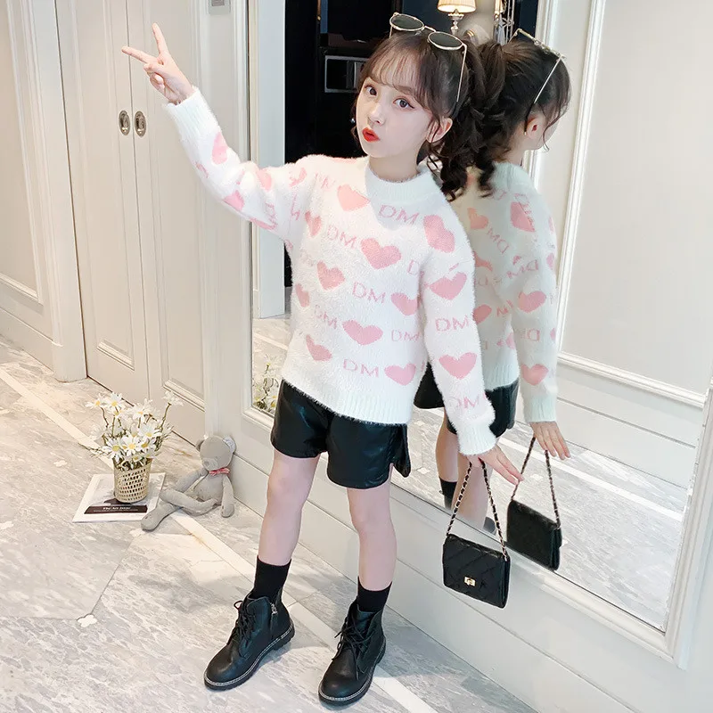 

Girls Sweater Kids Coat Outwear 2021 Pink White Plus Velvet Thicken Warm Winter Autumn Tops Fleece Christmas Children's Clothing
