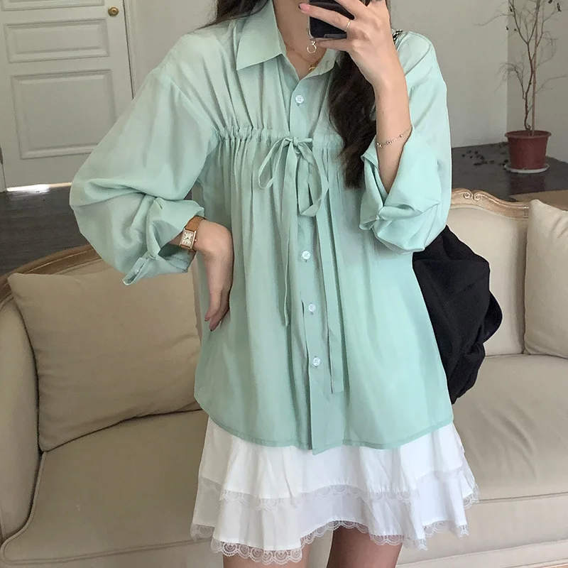 Рубашка женская с длинным рукавом тонкая зеленая Солнцезащитная рубашка