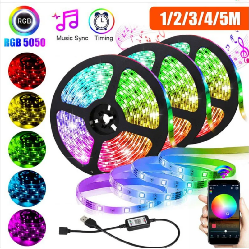 

USB RGB Led Strip Light 5V TV Backlight Music Bluetooth Led Light For Room 5050SMD 0.5M 1M 2M 3M Diode Tape LED Lamp