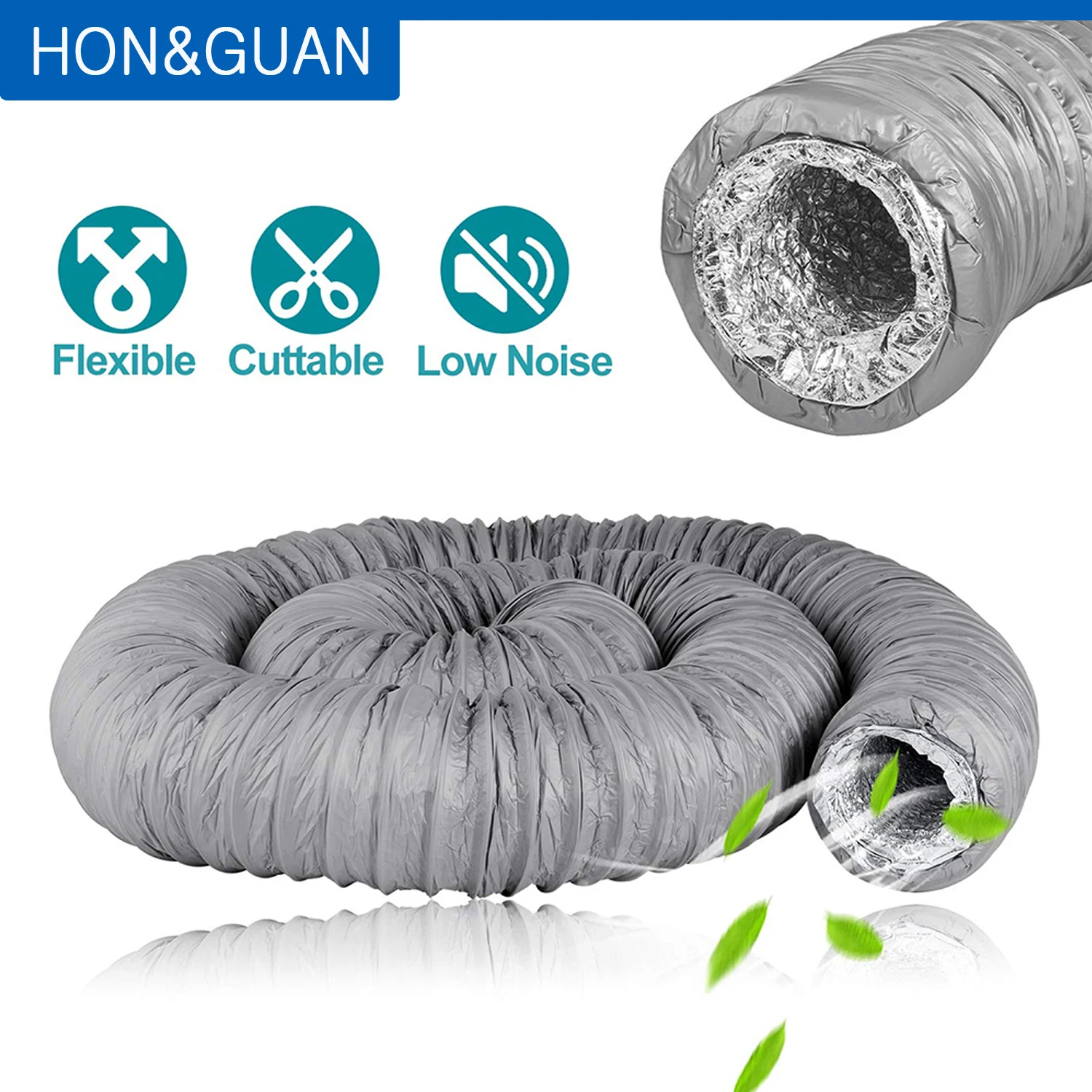 

1.2/5M Home Flexible Aluminum Ducting Hose for Fan Silencer Pipe Kitchen Hood Reduction Connector Ventilator Ventilation Outlet
