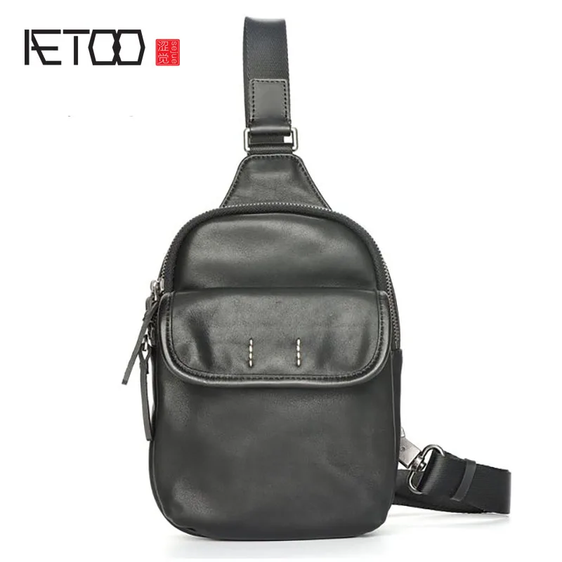 AETOO Men's leather shoulder bag, men's leather chest bag, first layer leather handmade messenger bag