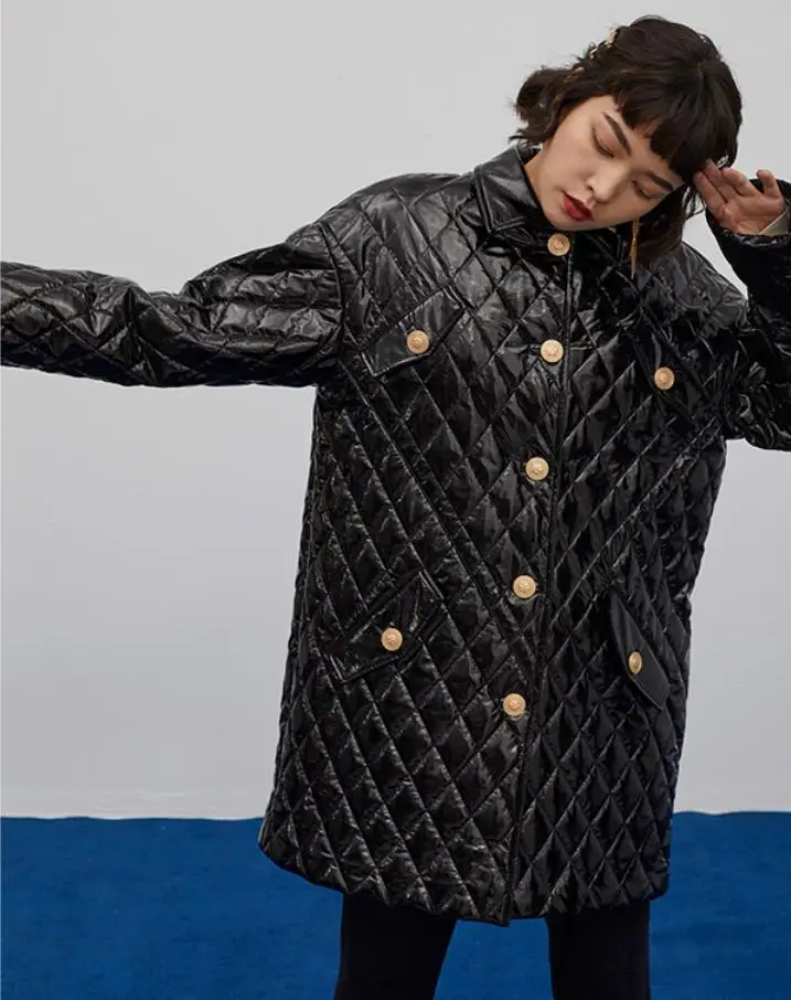 Уличный стиль большие размеры искусственная кожа хлопковое пальто зимние