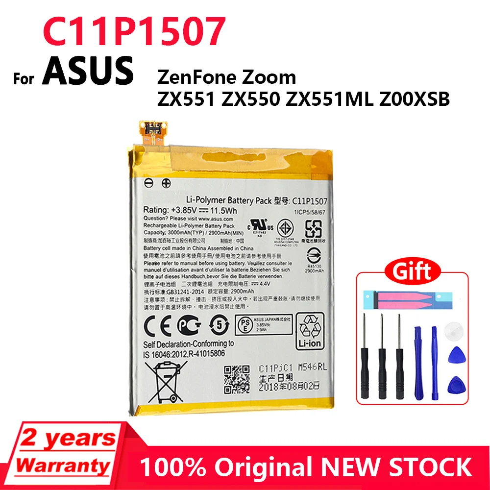 

100% Original High Capacity C11P1507 Battery For ASUS ZenFone Zoom ZX551 ZX550 ZX551ML Z00XSB Batteries+Gift Tools +Stickers