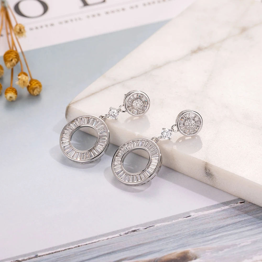 Роскошные круглые висячие серьги из серебра 925 пробы с трапециевидными