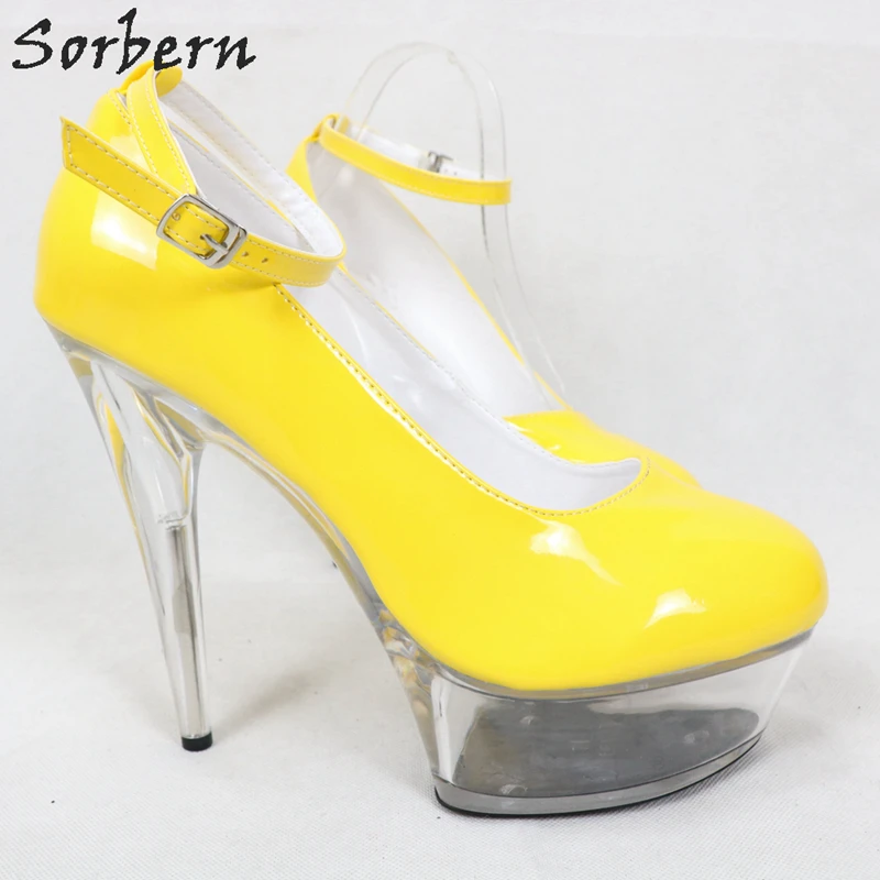 Женские блестящие туфли лодочки Sorbern прозрачные на высокой платформе с ремешком