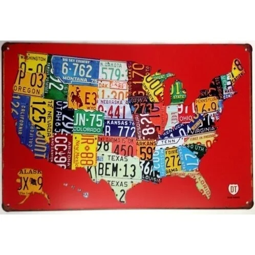 

License Plates U.S. MAP Road 66 - Retro Vintage Tin Sign 20x30CM