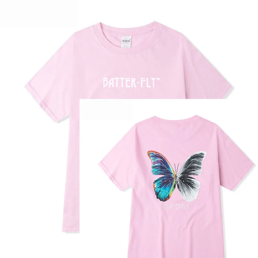 

2021 Summer Butterfly T-Shirt Men Short Sleeve Round Neck Harajuku Tee Shirt Male Loose Hip-Hop Style Tops Printed Streetwear