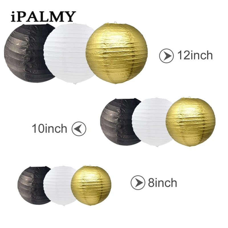 Золотые черно белые подвесные круглые бумажные фонари ipalmay 8 10 дюймов для свадьбы