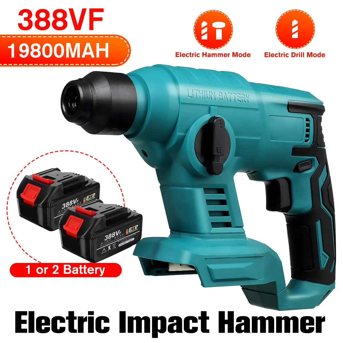 

388vf Electric Rotary Hammer Cordless Rechargeable Multifunction Hammer Impact Drill DIY Power Tools for Makita 18V Battery