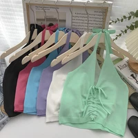 rings diary summer women sexy temptation bare chest solid color camisole with a niche knitted top