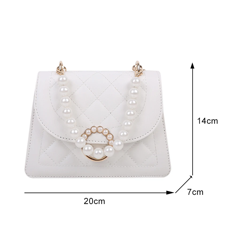

Fashion Women Solid Color PU Leather Shoulder Crossbody Messenger Bag Casual Ladies Pearl Handbags Small Flap Purse