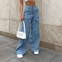 vintage pocket loose jeans women 2xl plus size wide leg denim trousers causal cargo pants fashion boyfriend streetwear y2k 90s