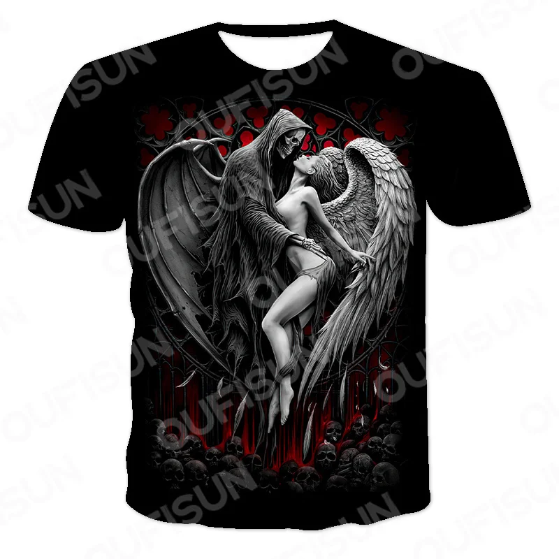 

The Latest Skull Punk Men And Women 3D Printed T-Shirt O-Neck Fashion Trend Top Street Casual Short-Sleeved Boy Girl 100-6XL