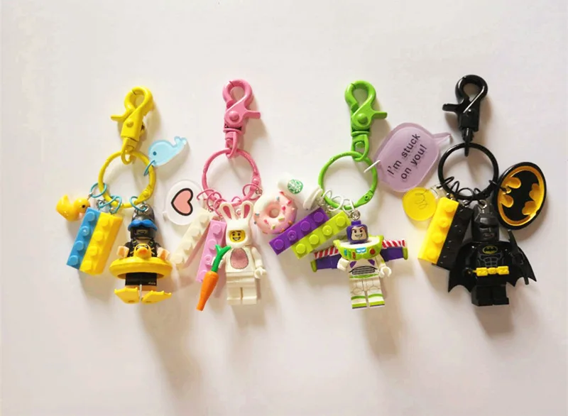 Fashion Crazy Rabbit Polar Warrior Batman Superman Figures Keychain Building Block leather Car KeyRing for women Bag Gifts | Украшения и