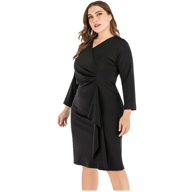 Женское облегающее платье миди с V образным вырезом и бантом|Женские платья| |